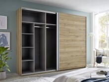 Schwebetürenschrank >Mesio< in Mauvella Oak Dekor / Weiß - 270x210x60cm (BxHxT)