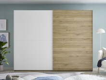 Schwebetürenschrank >Mesio< in Mauvella Oak Dekor / Weiß - 270x210x60cm (BxHxT)