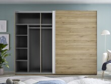 Schwebetürenschrank >Mesio< in Mauvella Oak Dekor / Weiß - 270x210x60cm (BxHxT)