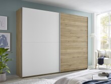 Schwebetürenschrank >Mesio< in Mauvella Oak Dekor / Weiß - 270x210x60cm (BxHxT)