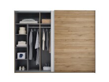 Schwebetürenschrank >Mesio< in Mauvella Oak Dekor / Weiß - 270x210x60cm (BxHxT)