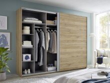 Schwebetürenschrank >Mesio< in Mauvella Oak Dekor / Weiß - 270x210x60cm (BxHxT)