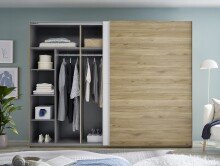 Schwebetürenschrank >Mesio< in Mauvella Oak Dekor / Weiß - 270x210x60cm (BxHxT)