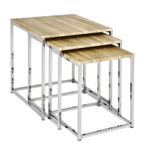 Satztisch >33083< (3-teilig) in chrom, eiche Dekor...
