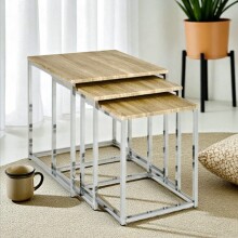 Satztisch >33083< (3-teilig) in chrom, eiche Dekor...