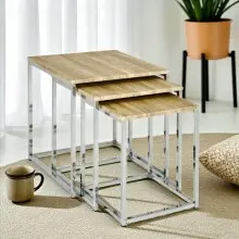 Satztisch >33083< (3-teilig) in chrom, eiche Dekor...