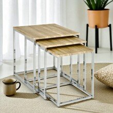 Satztisch >33083< (3-teilig) in chrom, eiche Dekor - 29x36x29 (BxHxT)