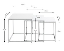 Satztisch >33383< (3-teilig) in chrom, weiß, Metall, MDF - 29x36x29cm (BxHxT)