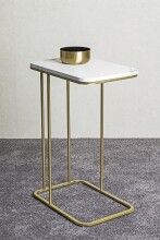 Beistelltisch >52234< in goldfarben, marmoroptik, Metall, MDF - 45x67x30cm (BxHxT)