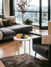 Beistelltisch >52235< in goldfarben, marmoroptik, Metall, MDF - 53x39cm (HxD)