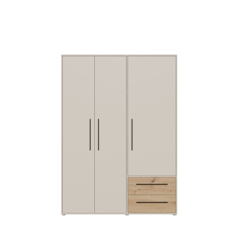 Drehtürenschrank >MOKKARIS< 2 Schübe, Sandfarben/ Artisan Eiche Dekor - 144,4x200,1x58,8cm (BxHxT)