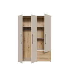 Drehtürenschrank >MOKKARIS< 2 Schübe, Sandfarben/ Artisan Eiche Dekor - 144,4x200,1x58,8cm (BxHxT)