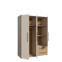 Drehtürenschrank >MOKKARIS< 2 Schübe, Sandfarben/ Artisan Eiche Dekor - 144,4x200,1x58,8cm (BxHxT)