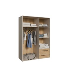 Drehtürenschrank >MOKKARIS< 2 Schübe, Sandfarben/ Artisan Eiche Dekor - 144,4x200,1x58,8cm (BxHxT)