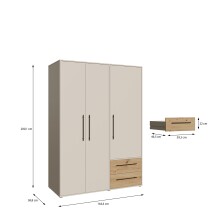 Drehtürenschrank >MOKKARIS< 2 Schübe, Sandfarben/ Artisan Eiche Dekor - 144,4x200,1x58,8cm (BxHxT)