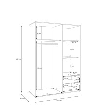 Drehtürenschrank >MOKKARIS< 2 Schübe, Sandfarben/ Artisan Eiche Dekor - 144,4x200,1x58,8cm (BxHxT)