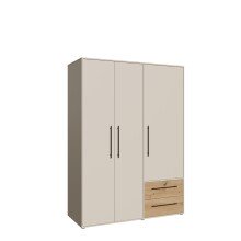 Drehtürenschrank >MOKKARIS< 2 Schübe, Sandfarben/ Artisan Eiche Dekor - 144,4x200,1x58,8cm (BxHxT)