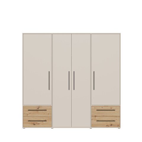 Drehtürenschrank >MOKKARIS< sandfarbig / Artisan Eiche Dekor - 205,9x200,1x58,8cm (BxHxT)
