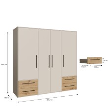 Drehtürenschrank >MOKKARIS< sandfarbig / Artisan Eiche Dekor - 205,9x200,1x58,8cm (BxHxT)