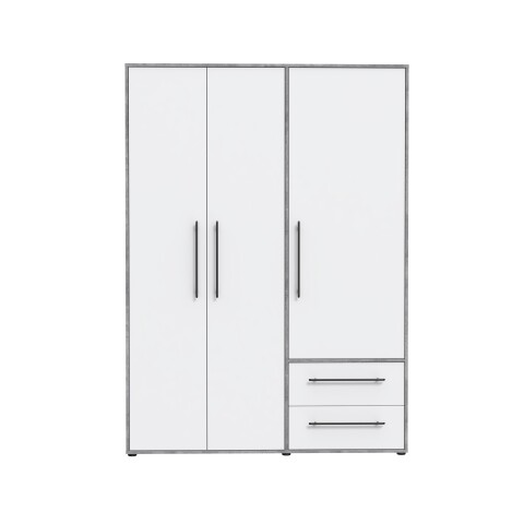 Drehtürenschrank >MOKKARIS< in Betonoptik / Weiß - 144,4x200,1x58,8cm (BxHxT)