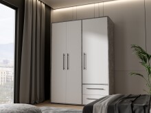 Drehtürenschrank >MOKKARIS< in Betonoptik / Weiß - 144,4x200,1x58,8cm (BxHxT)