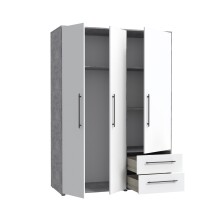 Drehtürenschrank >MOKKARIS< in Betonoptik / Weiß - 144,4x200,1x58,8cm (BxHxT)