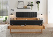 Massivholzbett >Sarja< Stauraum, Liegefläche 180x200cm, Fichte Massiv - 198x98x250cm (BxHxT)