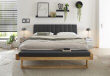 Massivholzbett >Sarja< Stauraum, Liegefläche 180x200cm, Fichte Massiv - 198x98x250cm (BxHxT)