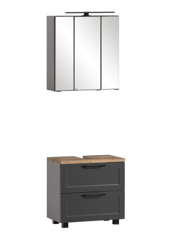 Badezimmer-Set >Lyon< (2-tlg.) in matt-grau, Graphitgrau - 60x195x35cm (BxHxT)