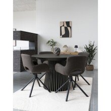 Säulen-Esstisch >Osaka< in Schwarz, Eichenfurnier, MDF - 75x140cm (HxD)
