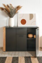 Sideboard >Cento< in anthrazit / Dekor Artisan Oak - 125,5x85x34,5cm (BxHxT)