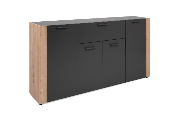 Sideboard >Cento< in anthrazit / Dekor Artisan Oak - 162x83x34,5cm (BxHxT)