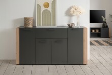 Sideboard >Cento< in anthrazit / Dekor Artisan Oak - 162x83x34,5cm (BxHxT)