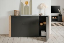 Sideboard >Cento< in anthrazit / Dekor Artisan Oak - 162x83x34,5cm (BxHxT)