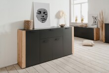 Sideboard >Cento< in anthrazit / Dekor Artisan Oak - 162x83x34,5cm (BxHxT)