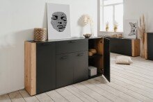 Sideboard >Cento< in anthrazit / Dekor Artisan Oak - 162x83x34,5cm (BxHxT)