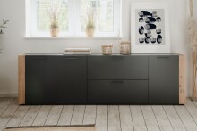 Lowboard >Cento< in anthrazit / Dekor Artisan Oak - 198x61x34,5cm (BxHxT)