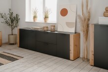 Lowboard >Cento< in anthrazit / Dekor Artisan Oak - 198x61x34,5cm (BxHxT)