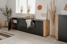 Lowboard >Cento< in anthrazit / Dekor Artisan Oak - 198x61x34,5cm (BxHxT)