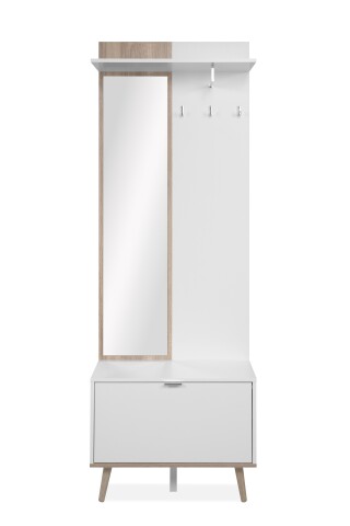 Kompaktgarderobe >Göteborg< in weiß / Dekor Sonoma Eiche - 68x195x32cm (BxHxT)