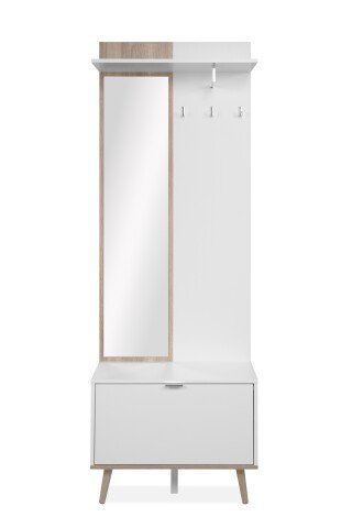 Kompaktgarderobe >Göteborg< in weiß / Dekor Sonoma Eiche - 68x195x32cm (BxHxT)