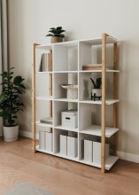 Regal >Denver< in weiß / Dekor Artisan Oak - 107x145x39cm (BxHxT)