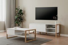 Couchtisch >Denver< in weiß / Dekor Artisan Oak - 100x40x55cm (BxHxT)