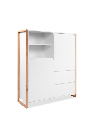 Highboard >Denver< in weiß / Dekor Artisan Oak - 120x139x40cm (BxHxT)