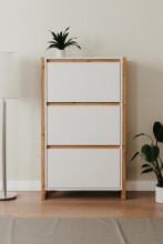 Schuhkipper >Denver< in weiß / Dekor Artisan Oak - 70x125x25cm (BxHxT)