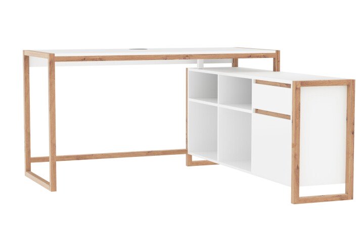 Eckschreibtisch >Denver< in weiß / Dekor Artisan Oak - 139x75x139cm (BxHxT)