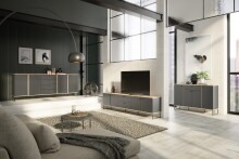 Sideboard >Kandoo< in Anthrazit / Evoke Oak Dekor - 135x89x38 (BxHxT)