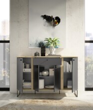 Sideboard >Kandoo< in Anthrazit / Evoke Oak Dekor - 135x89x38 (BxHxT)
