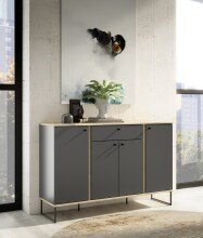 Sideboard >Kandoo< in Anthrazit / Evoke Oak Dekor - 135x89x38 (BxHxT)