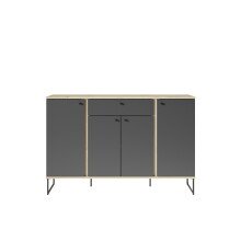 Sideboard >Kandoo< in Anthrazit / Evoke Oak Dekor - 135x89x38 (BxHxT)